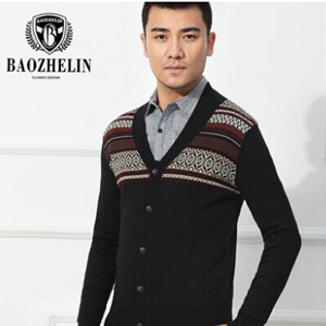 宝哲林2014新款时尚男士V领开衫外套毛衣 男士针织羊毛衫 单排扣